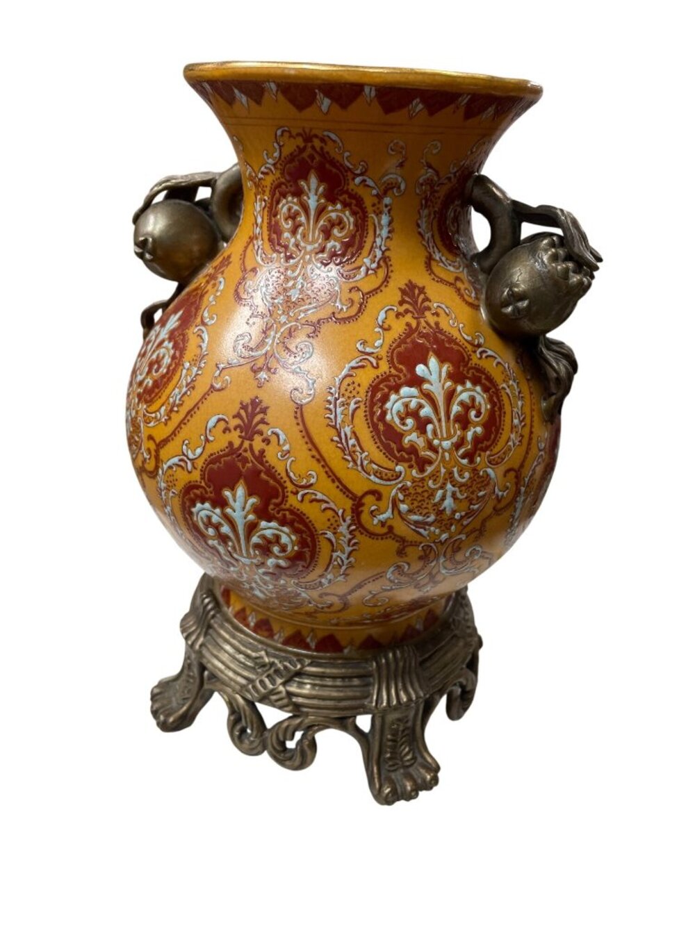 Mark Roberts vtg 10" ceramic urn metal fruit ornate pedestal base vase SKU 10702
